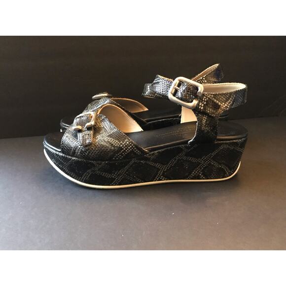 Attilio Giusti Leombruni Black Snake Skin Leather Platform Sandals Size 38.5 - Picture 8 of 12